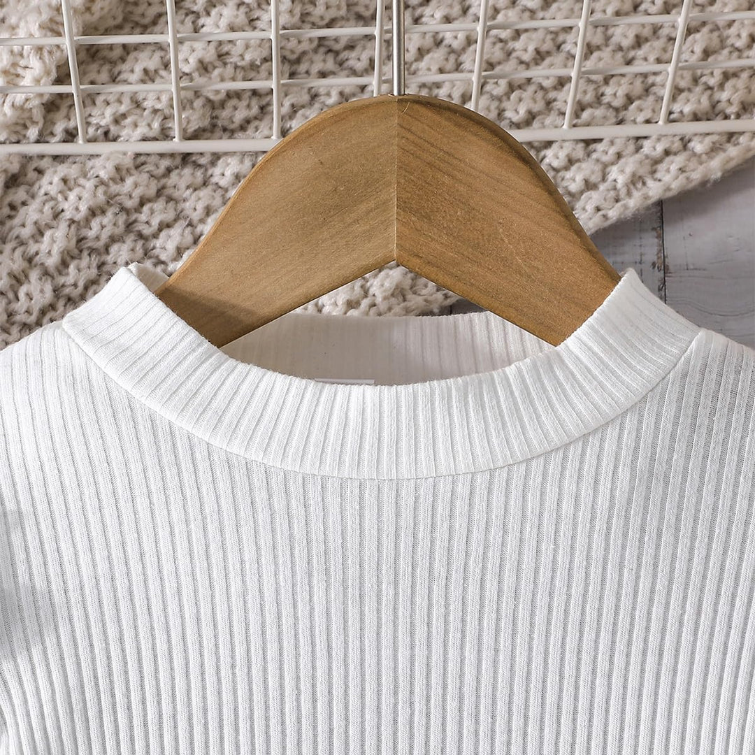Eqenkely Kleinkind Mädchen Kleidung Puffärmel Langarm Gerippte Oberteile + Bowknot Plaid Mini Rock 2