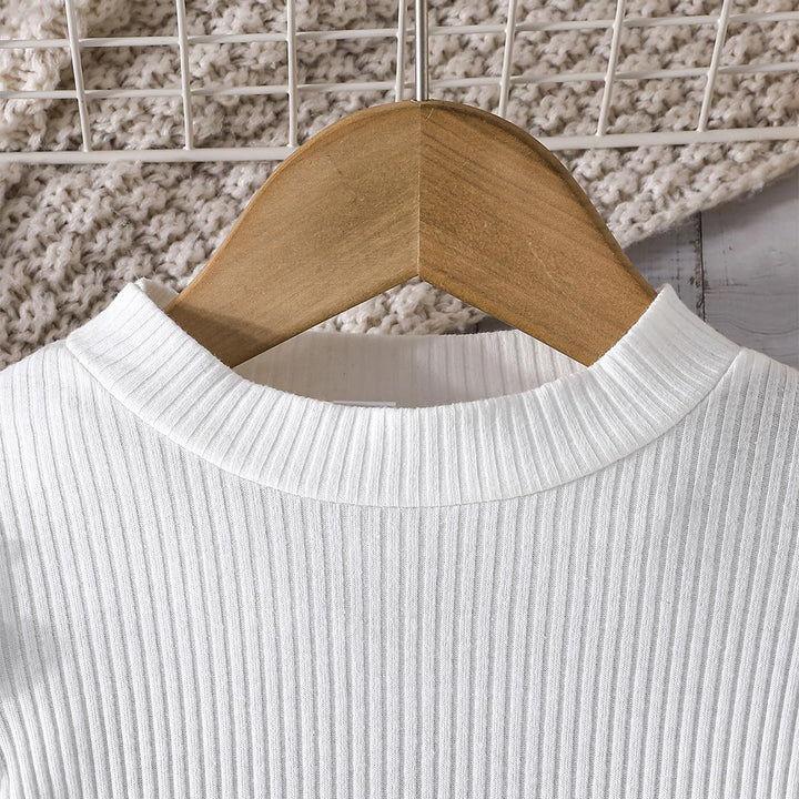 Eqenkely Kleinkind Mädchen Kleidung Puffärmel Langarm Gerippte Oberteile + Bowknot Plaid Mini Rock 2
