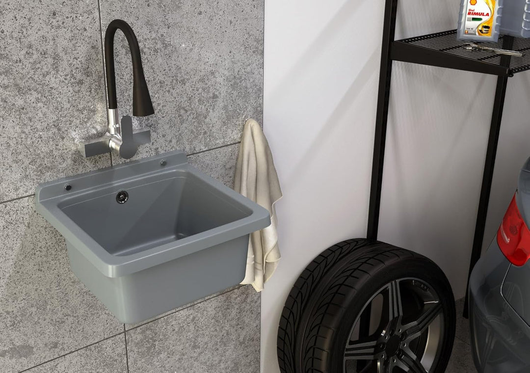 Granitan Ausgussbecken für Garage Keller Werkstatt und Waschküche - Universal Waschtrog mit Siphon -