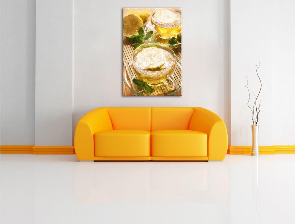 Pixxprint GrünerTee mit Zitrone als Leinwandbild/Grösse: 100x70 cm/Wandbild/Kunstdruck/fertig bespan