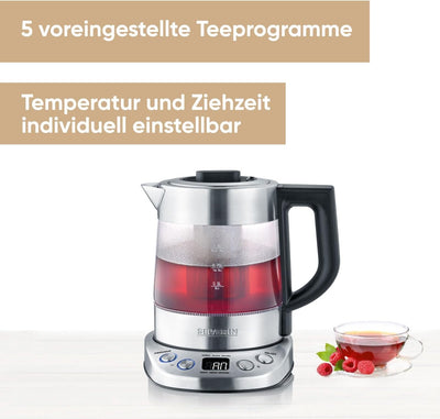 SEVERIN Tee-/ Wasserkocher Deluxe Mini, Glaswasserkocher für bis zu 1,0 l, elektrischer Teekocher mi