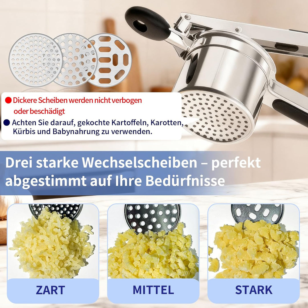 SPEENSUN Kartoffelpresse & Spätzlepresse aus Edelstahl (450 ML) mit 3 austauschbaren Sieben, rutschf