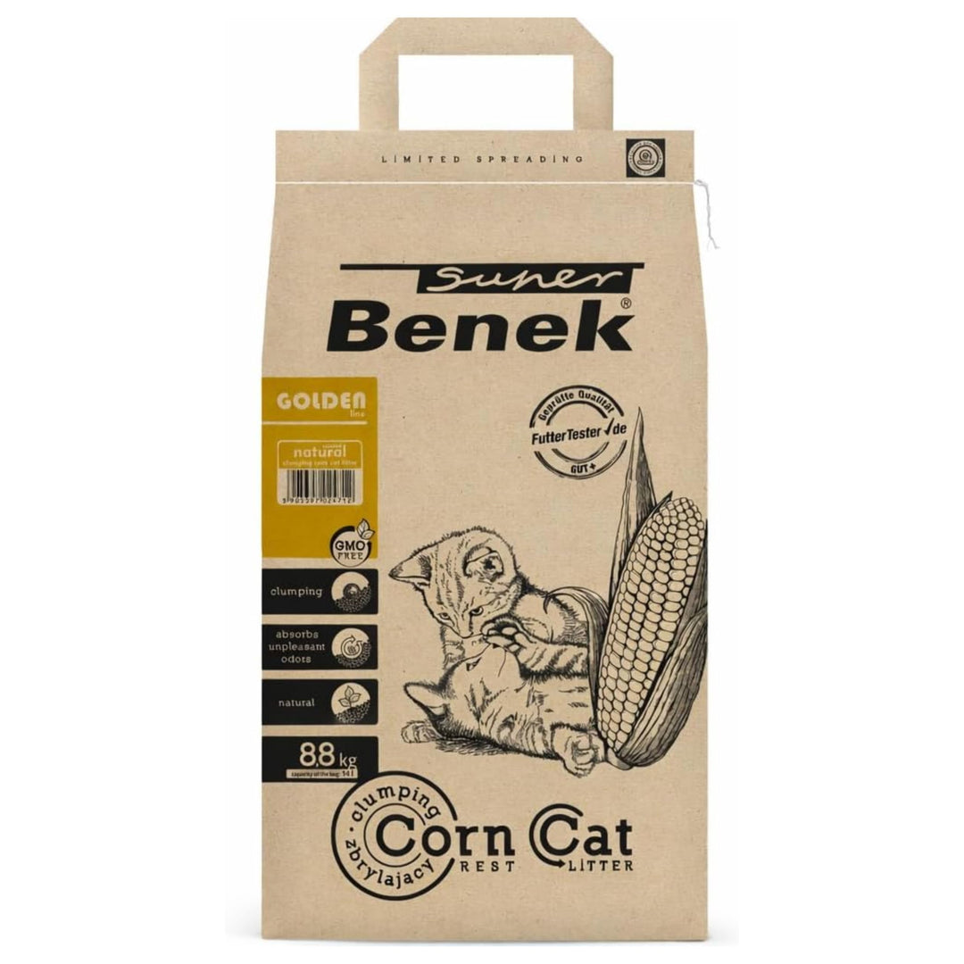 Super Benek Corn Cat Golden Pflanzliche Katzenstreu, 14 L, 8,8 kg | Klumpstreu aus Mais, Biologisch