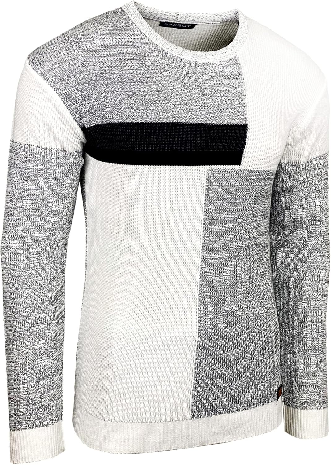 Baxboy Herren Pullover Slim Fit Rundhals Strick-Pullover Rundkragen Moderner Männer schwarzer Pulli