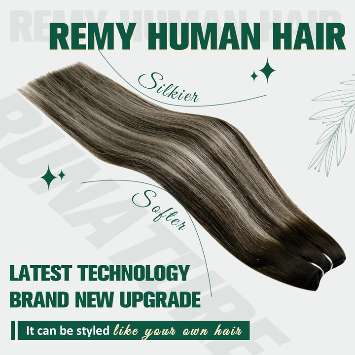 RUNATURE Balayage Echthaar Tressen Schwarz Silber 50cm 100g Sew in Haarverlängerung Remy Menschliche