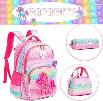 HTgroce Schulranzen Mädchen Set 3 Teilig Pop Push It Schultasche Mädchen 1. klasse einhorn rucksack