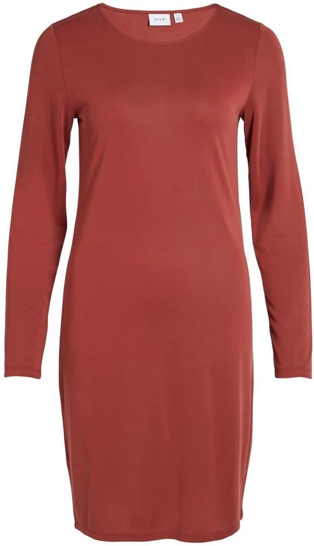 Vila Damen Vimodala O-Neck L/S Midi Su-Noos Dress S Fired Brick, S Fired Brick