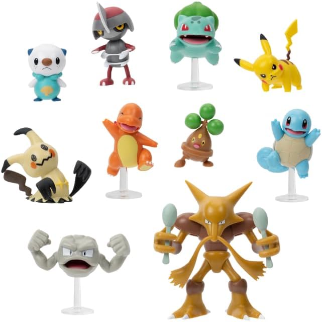 Pokémon PKW Kampffigur MP 10 Stück 5,1 cm: Pikachu #4, Squirtle #5, Bulbasaur #5, Charmander #5, Geo
