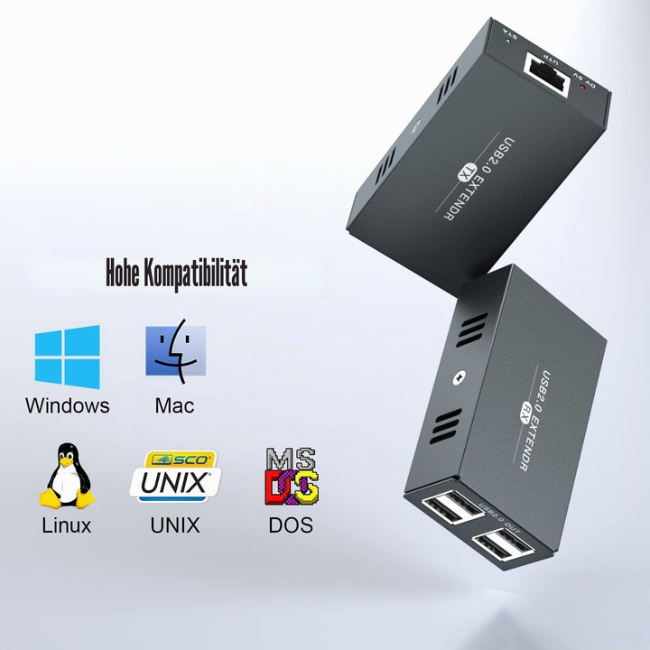 USB Extender 4 USB 2.0 Over Ethernet 50,3 m Cat5e/6/7 USB-Hub ohne Treiber für Webcam, Drucker, Tast