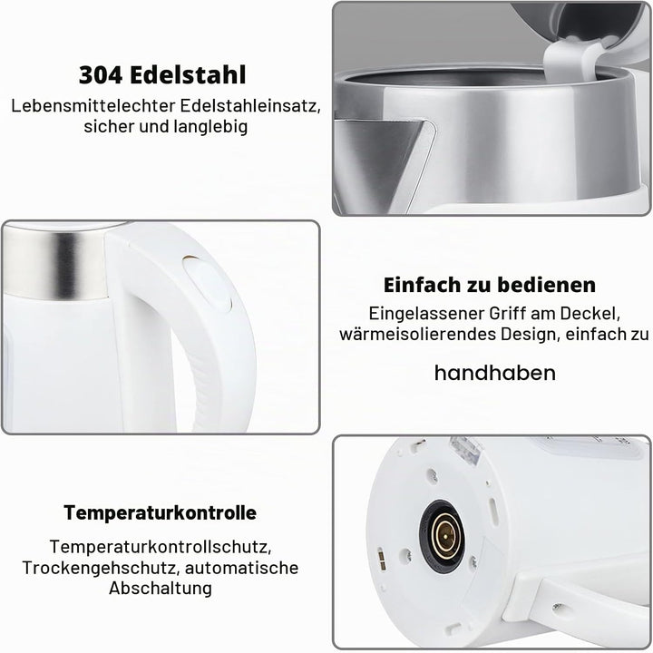 0.8L Reisekessel Edelstahl: Kleiner Wasserkocher, Doppelwandiges Design, Reise Wasserkocher, Leise T