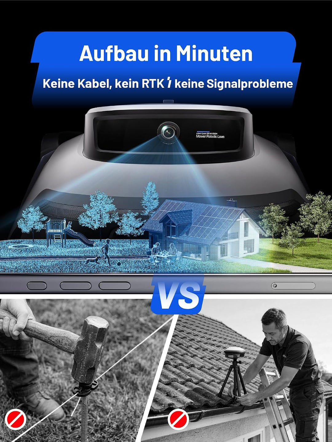 Litheli FYELD 500 Mähroboter ohne Begrenzungskabel, KI-Vision Rasenmäher Roboter 22.0 Zentimeter, 22