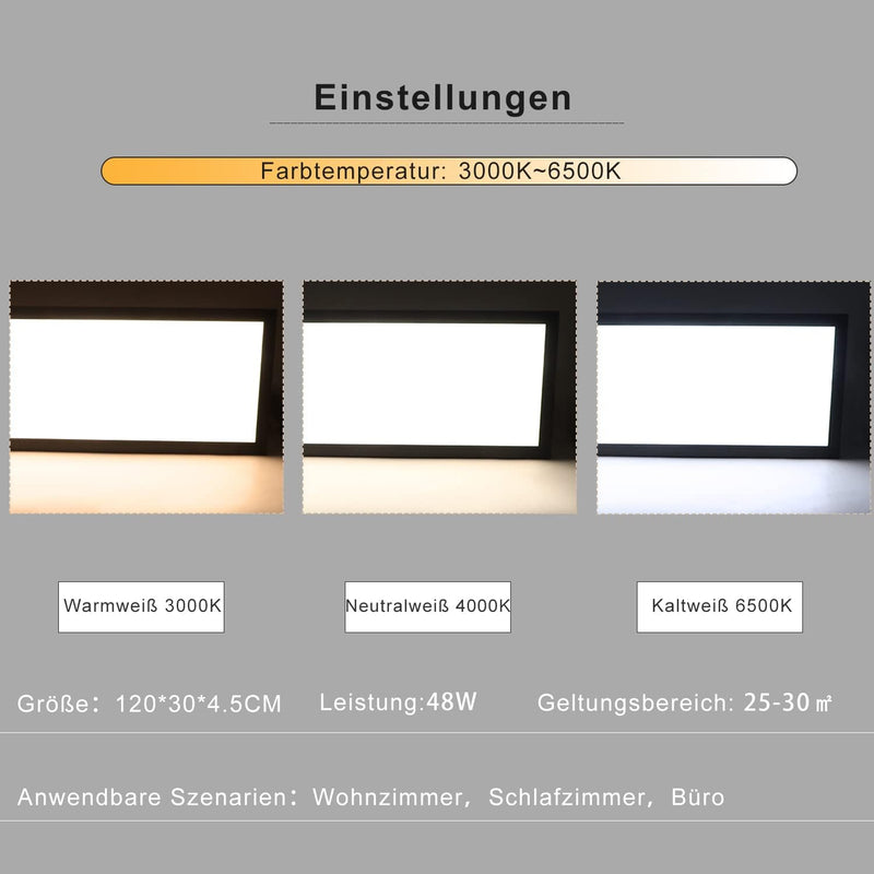 CBJKTX LED Panel Schwarz Deckenleuchte Dimmbar - 120x30CM Deckenlampe Flach Büro mit Fernbedienung W