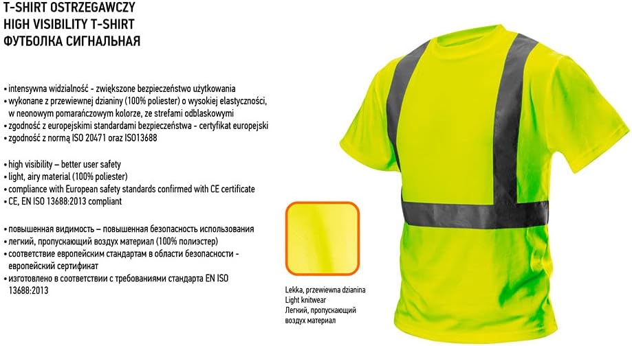 NEO TOOLS Profi Warnschutz T-Shirt Kurzarm Arbeitsshirt Arbeits warnshirt reflektierende Zonen Warns
