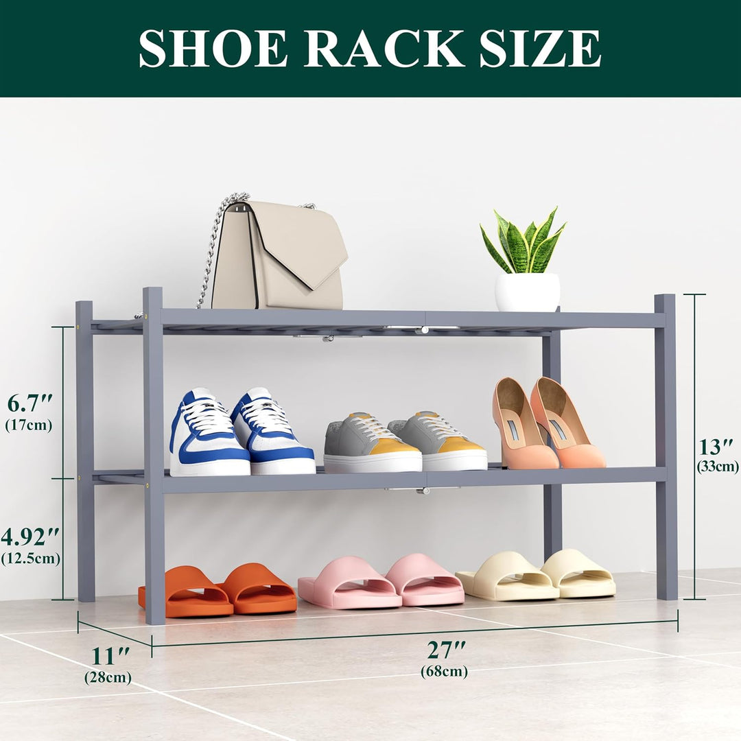 smiry Schuhregal mit 2 Ebenen, Platzsparende Schuhablage, Stapelbar Schuhorganizer, Bambus Regal für