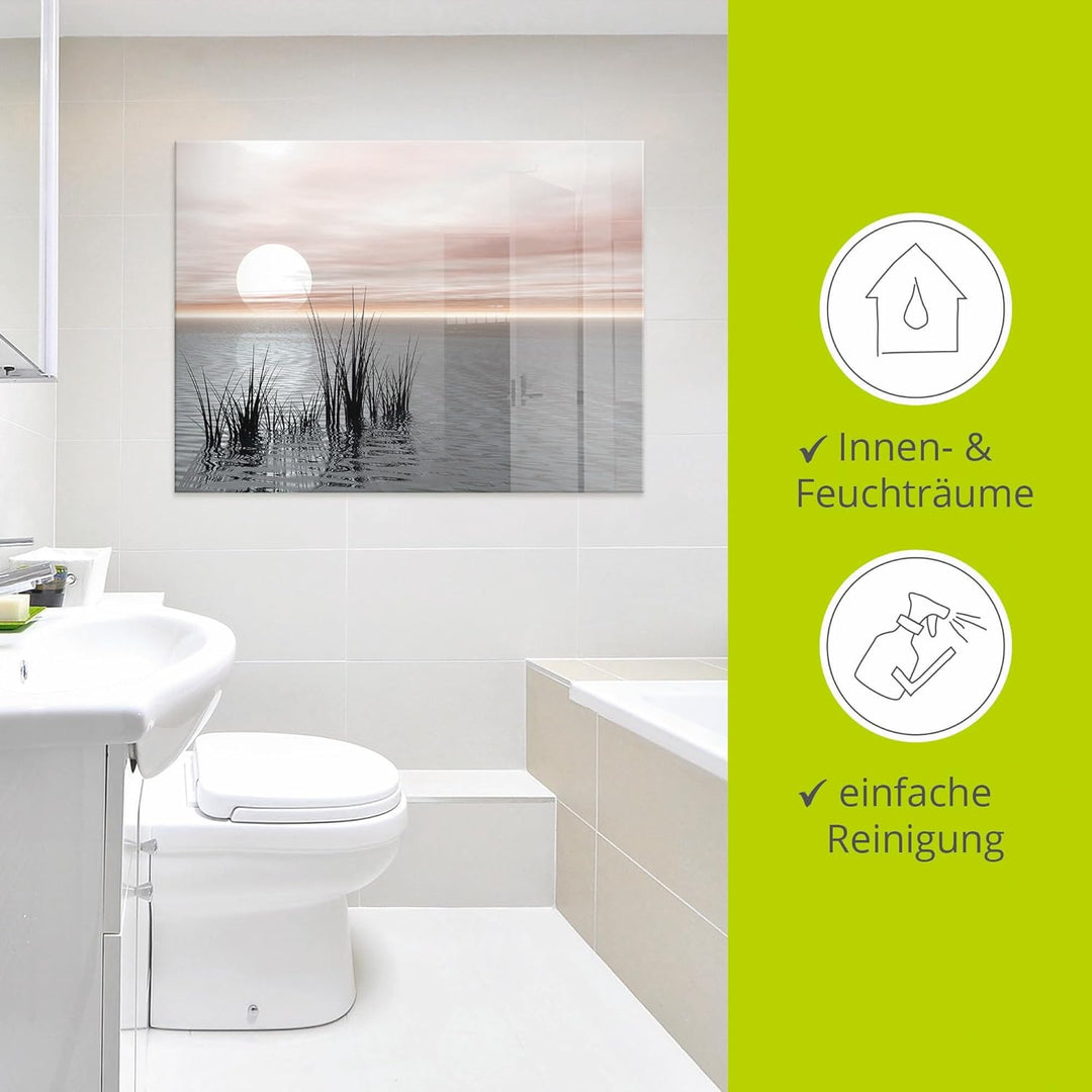 ARTland Glasbilder Wandbild Glas Bild einteilig 60 x 45 cm Landschaften Idyll Meer See Gräser Schilf