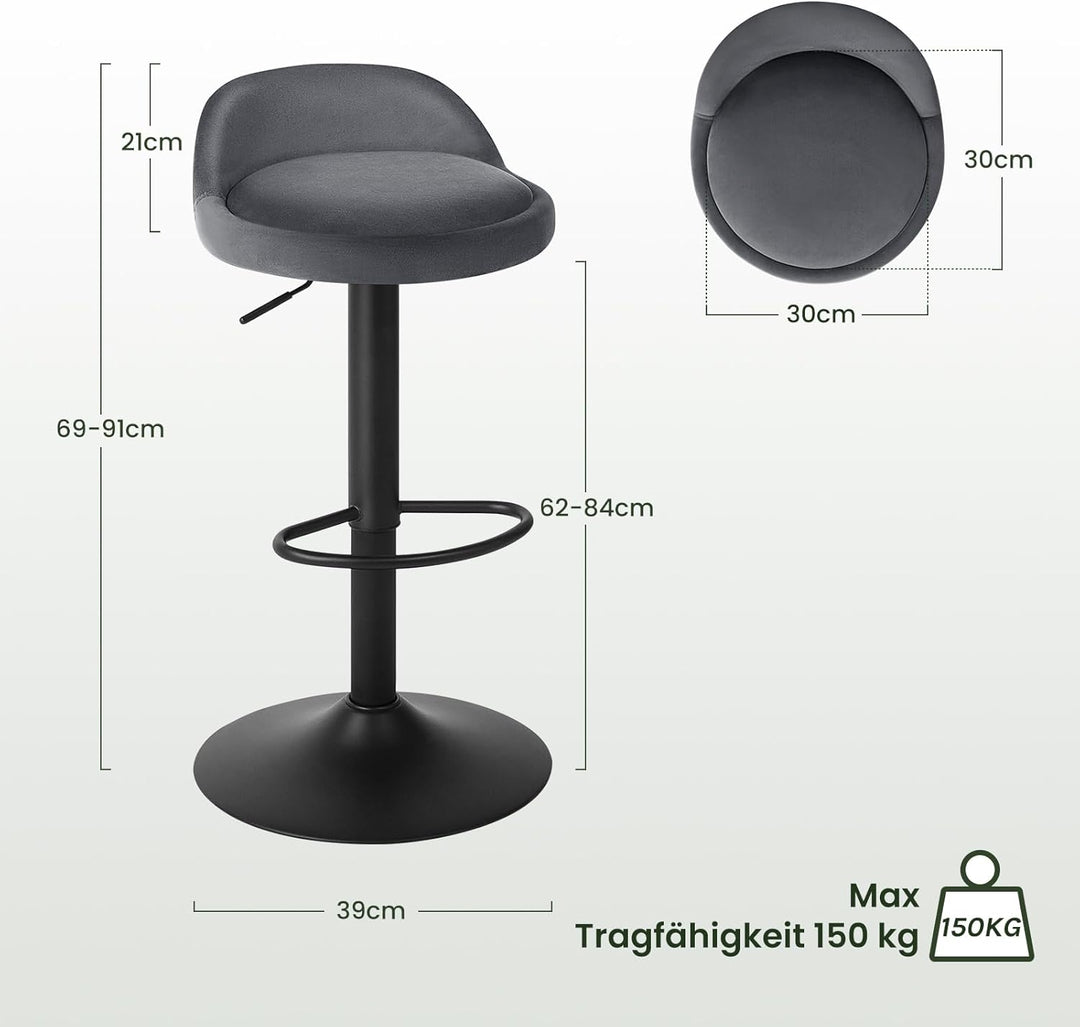 EUGAD Barhocker 2er Set 360° Drehstuhl Barstuhl mit Rückenlehne Fussstütze 120kg belastbar höhenvers