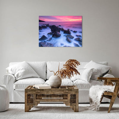 Bilder auf Leinwand Strand ufer wolken dämmerung Leinwandbild 70x50cm Wandbilder Dekoration Wohnzimm