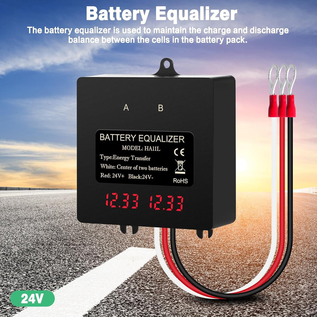 DEWIN Batterie-Balancer, Batterie-Equalizer 24V Digitalanzeige 2 x 12V Batterie-Balancer for Blei-Sä
