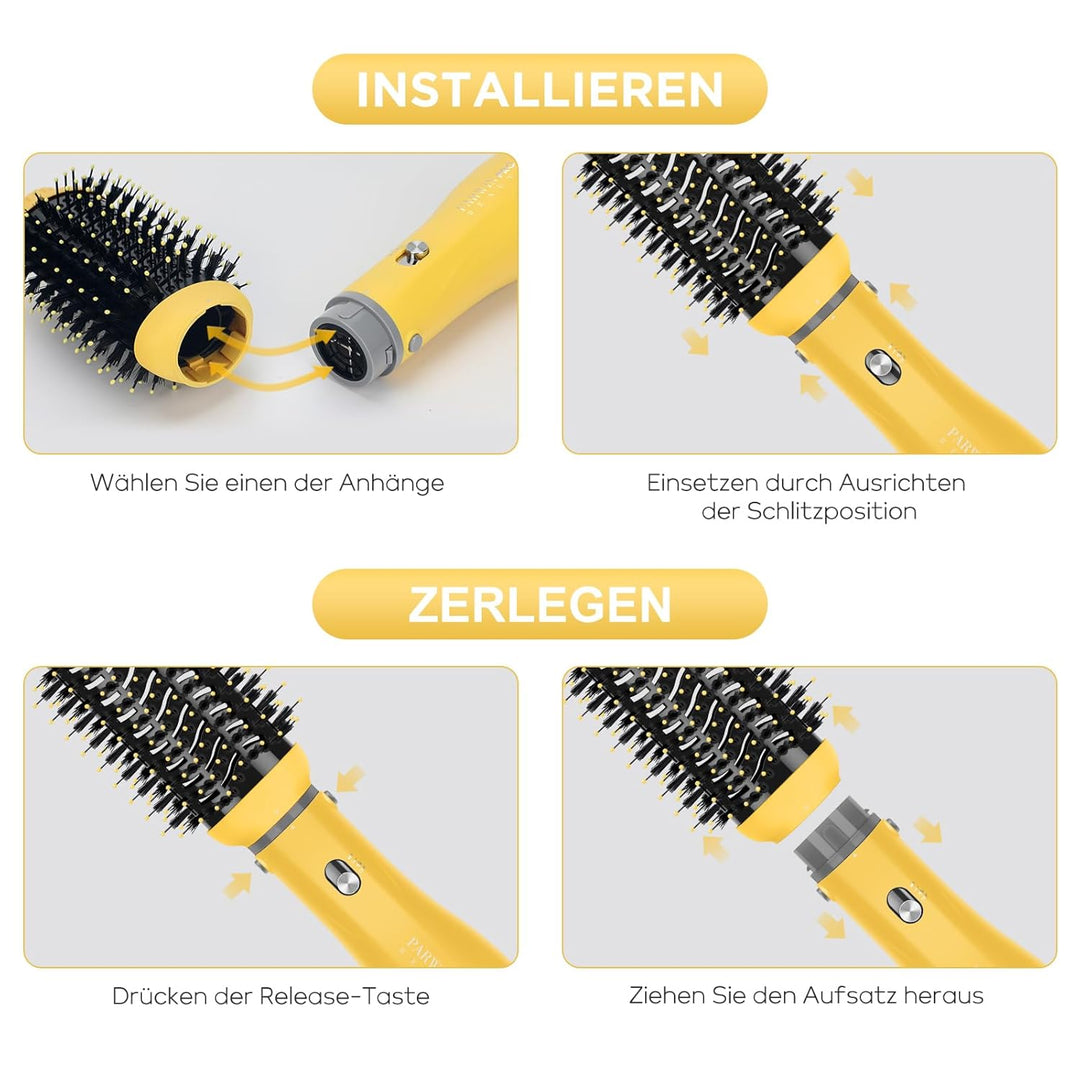 4 IN 1 Haartrockner Warmluftbürste Set, PARWIN PRO BEAUTY Styler-Set, Föhnbürste Lockenbürste mit 4