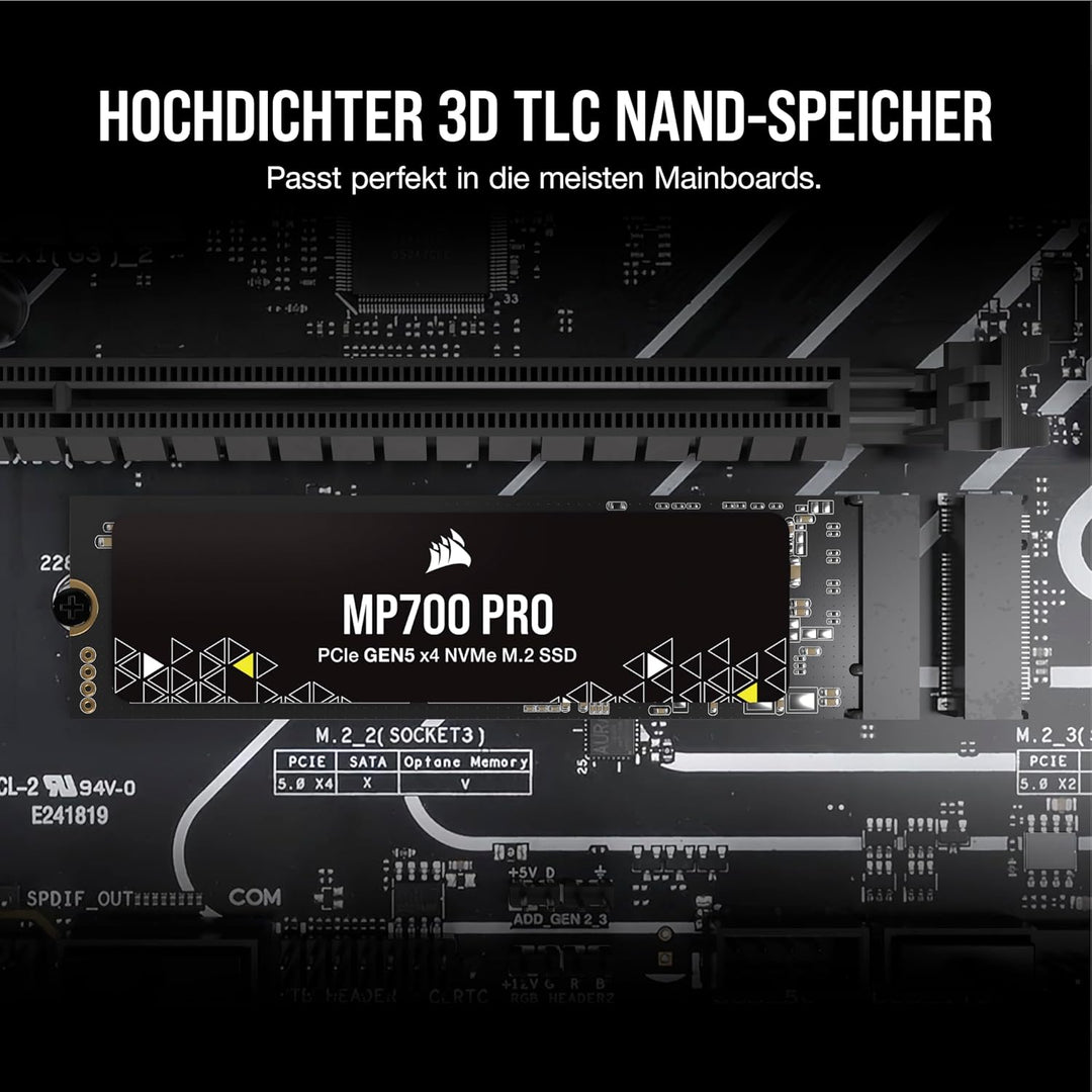 Corsair MP700 PRO 1TB M.2 PCIe Gen5 x4 NVMe 2.0 SSD - M.2 2280 - Bis zu 11.700MB/sec Sequentielles L