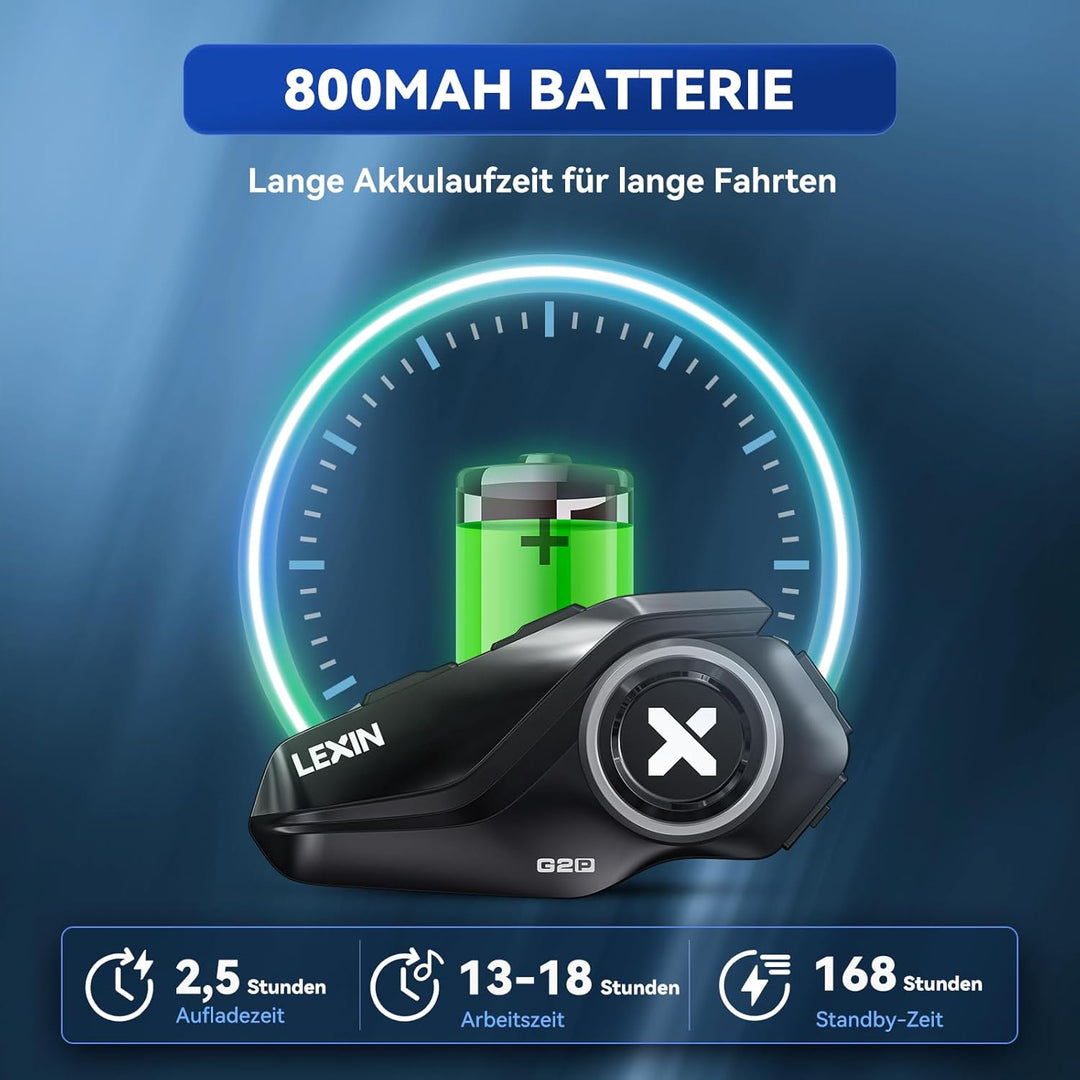 LEXIN G2 Motorrad Bluetooth Headset, Helm Kommunikationssystem für 2 bis zu 6 Personen in Reichweite