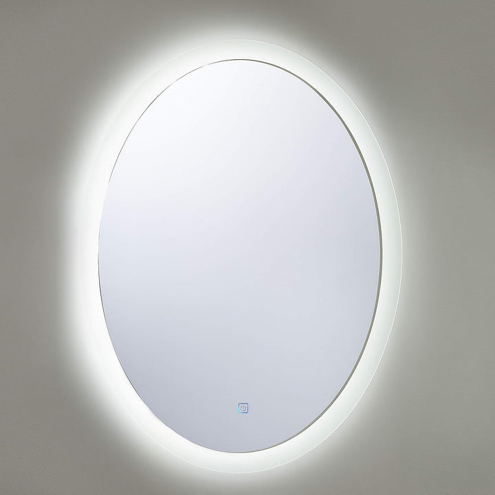 Beliani Badspiegel oval Silber 80 x 60 cm mit Antibeschlagsystem LED-Beleuchtung