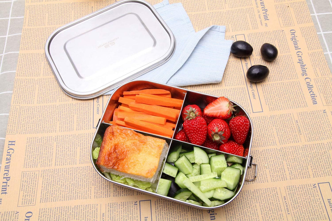 G.a HOMEFAVOR Edelstahl Brotdose Metall Lunchbox mit 4 Fächern 1400ml Auslaufsichere Bento Box Gross