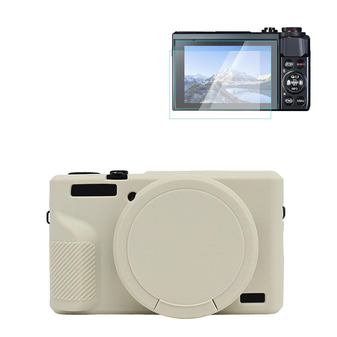 Rieibi Silikonhülle für Canon G7X Mark III Gehäuse, G7X Mark III Zubehör mit 2 Stück Displayschutz,
