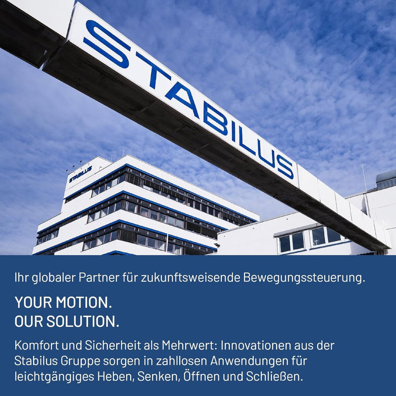 Stabilus Gasfeder LIFT-O-MAT Gasdruckfeder mit 2100 N / 210 kg Ausschubkraft Dämpfer z.B. für Möbel