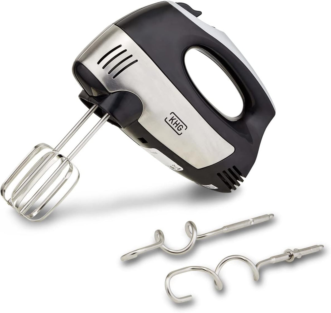 KHG Elektrischer Handmixer HM-305 SE Edelstahl 300 Watt | Handrührer mit 5 Geschwindigkeiten und Tur
