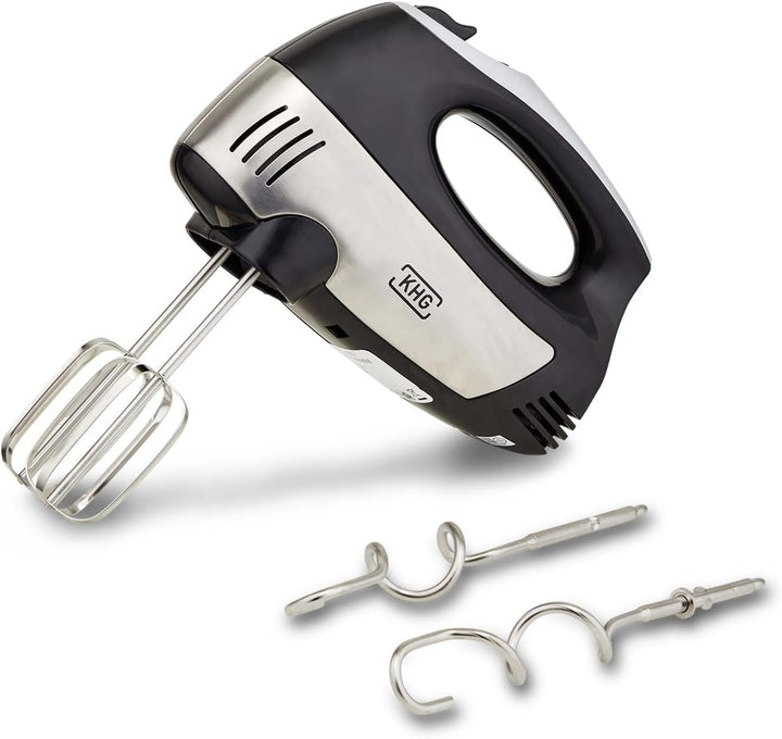 KHG Elektrischer Handmixer HM-305 SE Edelstahl 300 Watt | Handrührer mit 5 Geschwindigkeiten und Tur