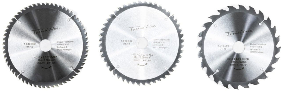 TrendLine HM-Kreissägeblätter Ø 210 mm Bohrung Ø 30 mm 3-teilig Kreissägeblätter