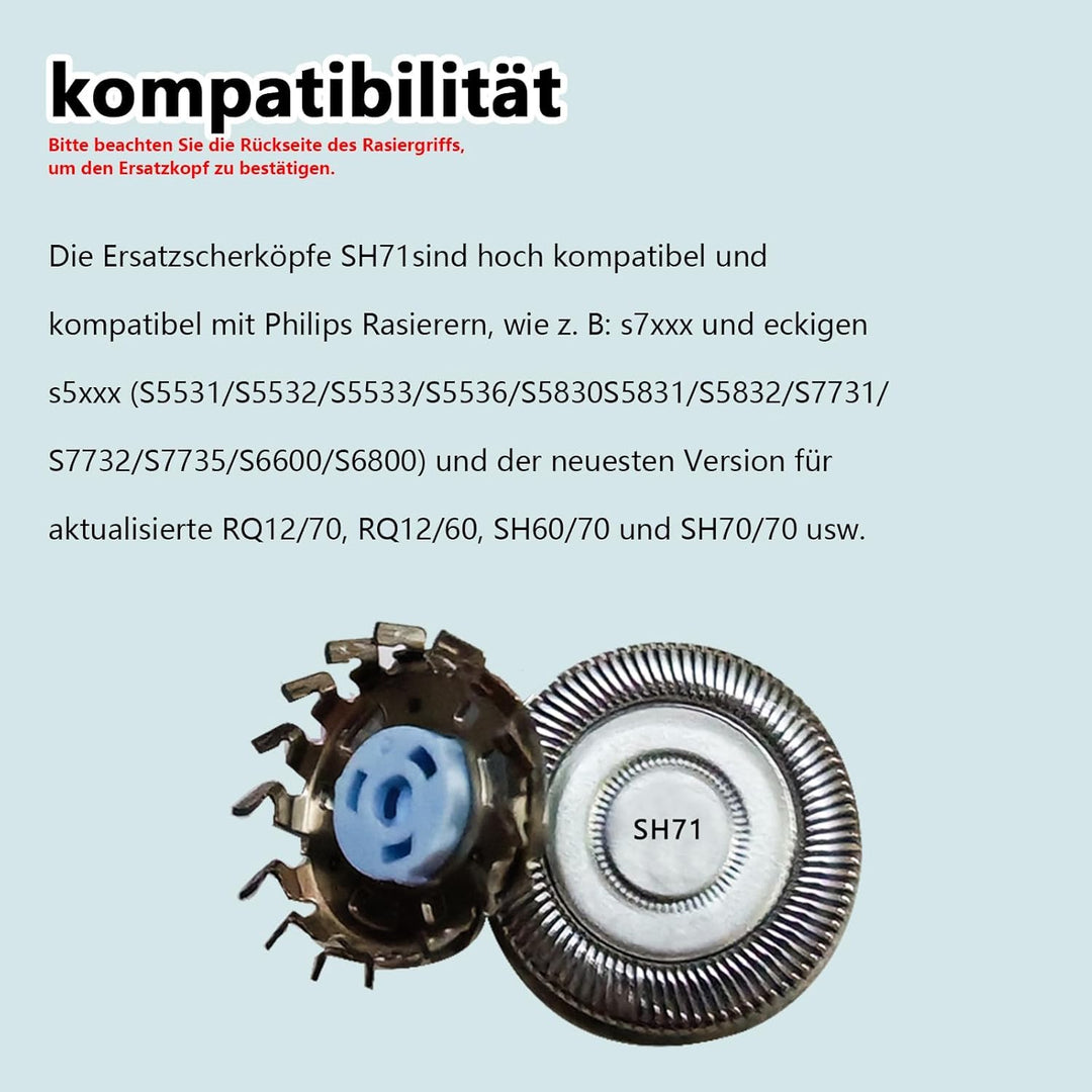 [3 Stück]SH71 Ersatzscherköpfe kompatibel mit Philips,für Shaver Serie 7000 (S7XXX) und eckige Serie
