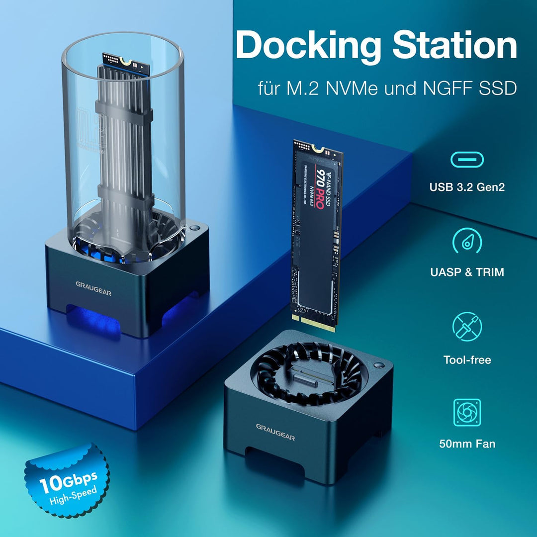 GRAUGEAR | M.2 NVMe SSD und NGFF SSD Docking-Station | RTL9210B für alle M.2 SSD | USB3.2 Gen2 10Gbi