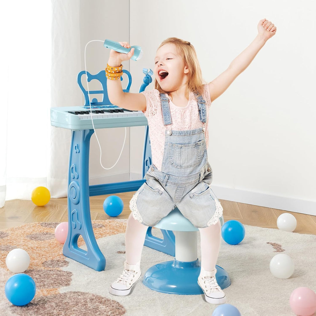 COSTWAY 37 Tasten Kinder Keyboard, Kinderklavier elektronisch mit Hocker, Mikrofon & Notenständer, K