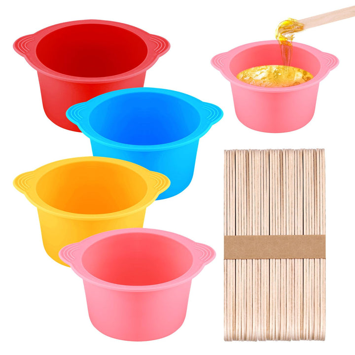 Huakaile 4 Stück Antihaft-Silikon-Wachswärmer Liner mit 50 Stück wiederverwendbaren Sticks, 400 ml S