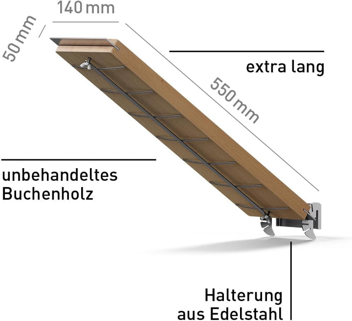 höfats - Flammlachsbrett mit Edelstahl Halterung - Flammlachs Räucherbrett aus Buche - verstellbar z