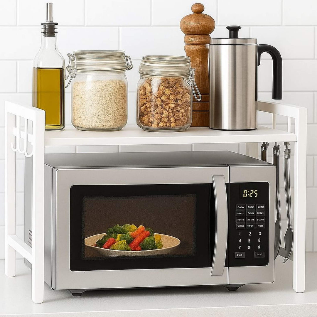 DanDiBo Verstellbares Küchenregal Weiss für Arbeitsplatte Stehend 2 Stufig 40-64 cm Regal Küche 9668