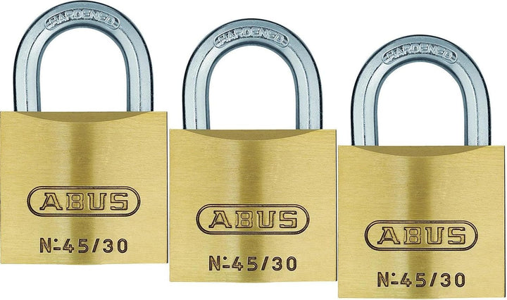 ABUS Vorhängeschloss 45/30 aus Messing - 3er Set - mit Präzisions-Stiftzylinder mit Pilzkopfstiften