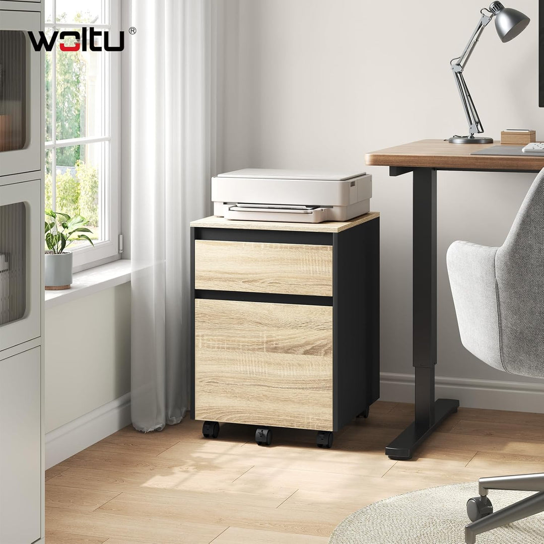 WOLTU Rollcontainer, Aktenschrank mit 2 Schubladen, mobiler Büroschrank, Schreibtisch Unterschrank,