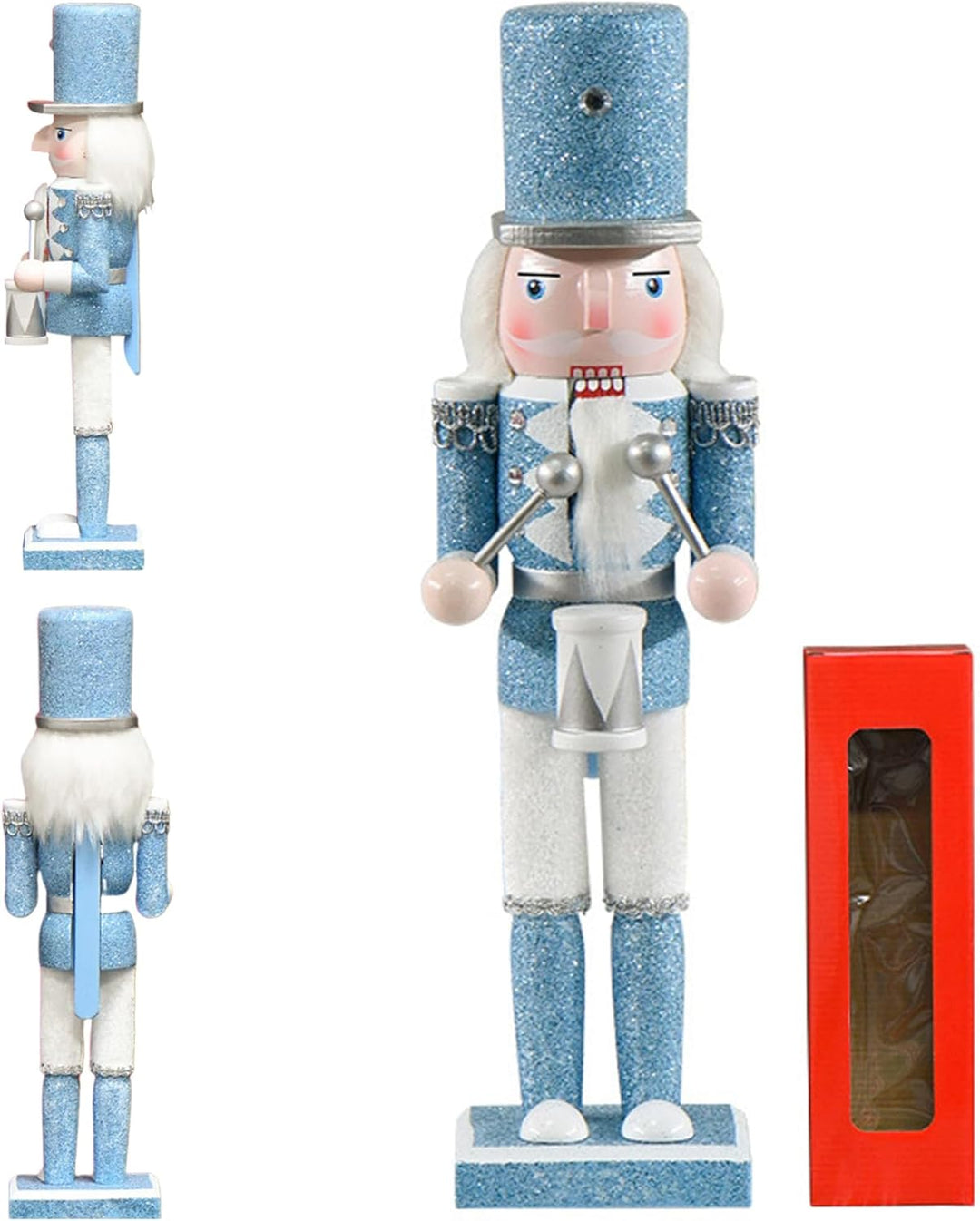 Nussknacker Weihnachtsdekor 12 Zoll Holz Nussknacker Soldat trommeln weisse und Blaue traditionelle