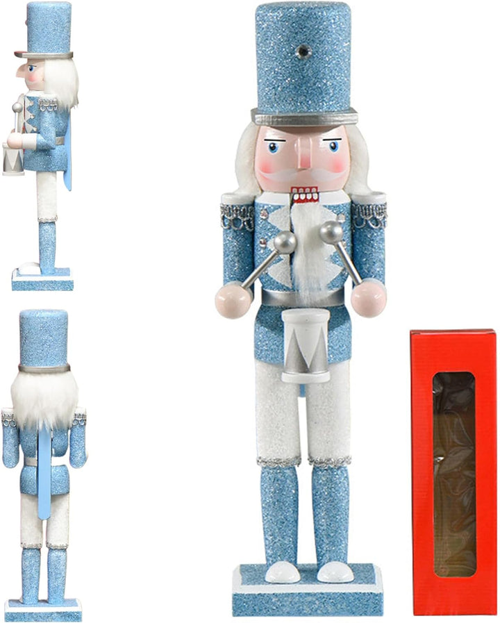 Nussknacker Weihnachtsdekor 12 Zoll Holz Nussknacker Soldat trommeln weisse und Blaue traditionelle