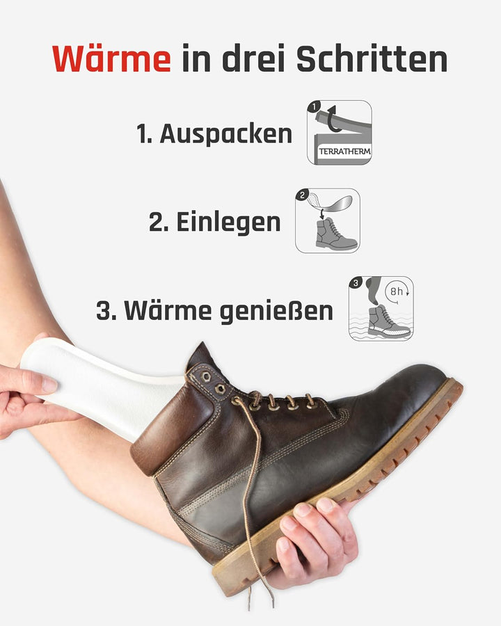 TerraTherm Wärmesohlen für Schuhe - 5, 10 oder 30 Paar - Sohlenwärmer, 100% natürliche Wärme, Fusswä