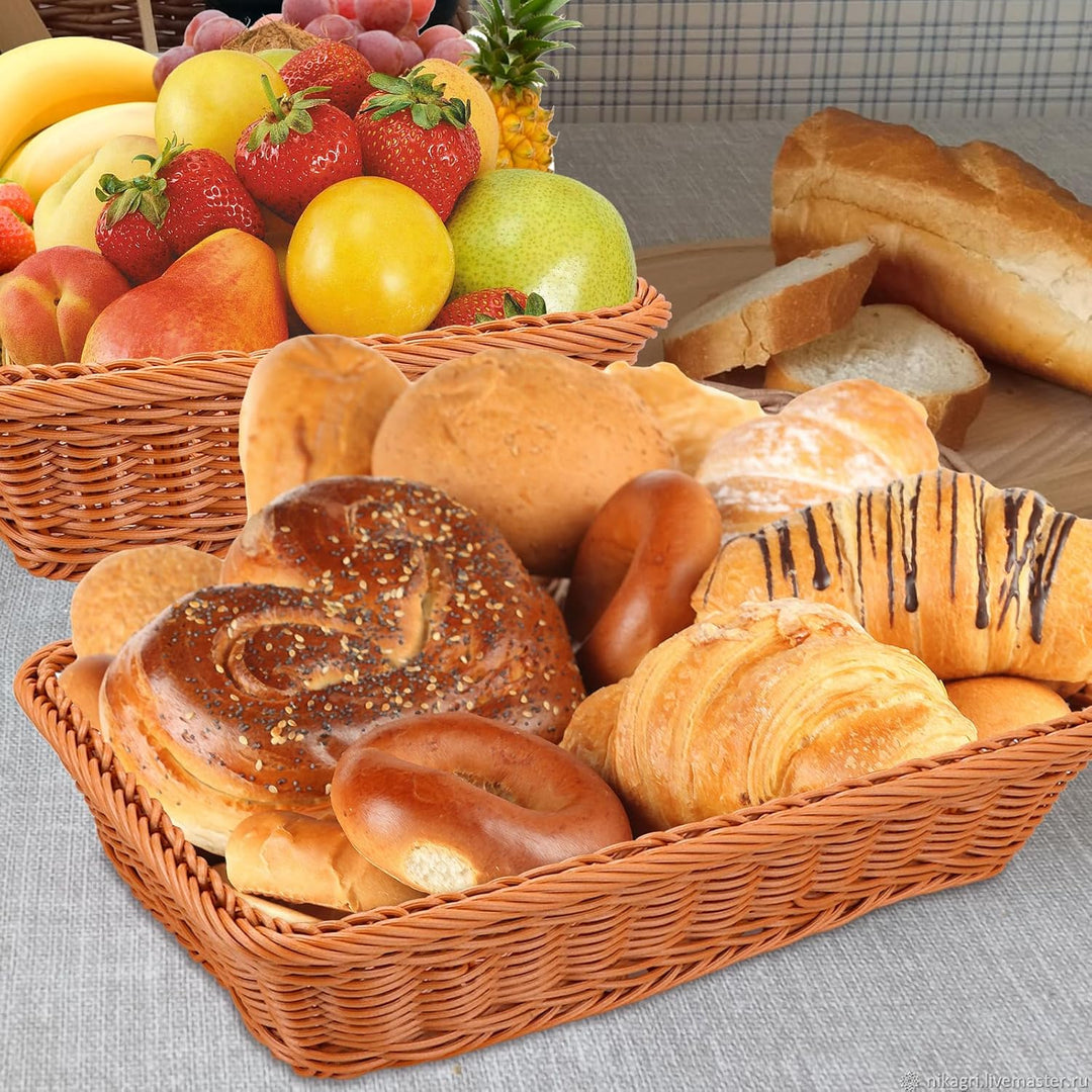 DAJAVE 5er Set Brötchenkorb 35 x 25 x 7 cm Brotkörbchen Brotkorb Geflochten Wicker Basket Rattan Kor
