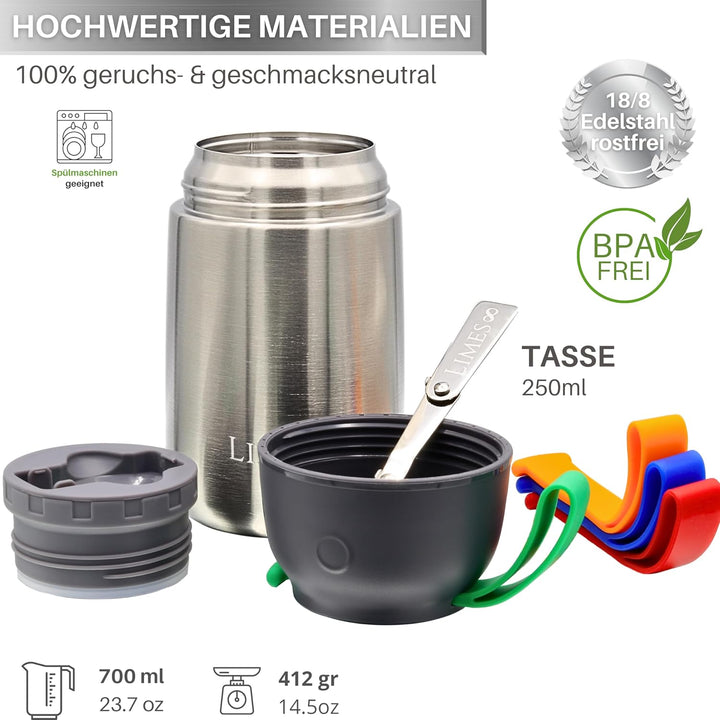 Thermobehälter für Essen 700ml [HEIss & KALT] Warmhaltebehälter Essen - Thermobox für Essen - Thermo