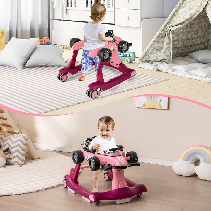 COSTWAY 4 in 1 Lauflernhilfe, Lauflernwagen klappbar mit verstellbarer Höhe & Geschwindigkeit, Baby