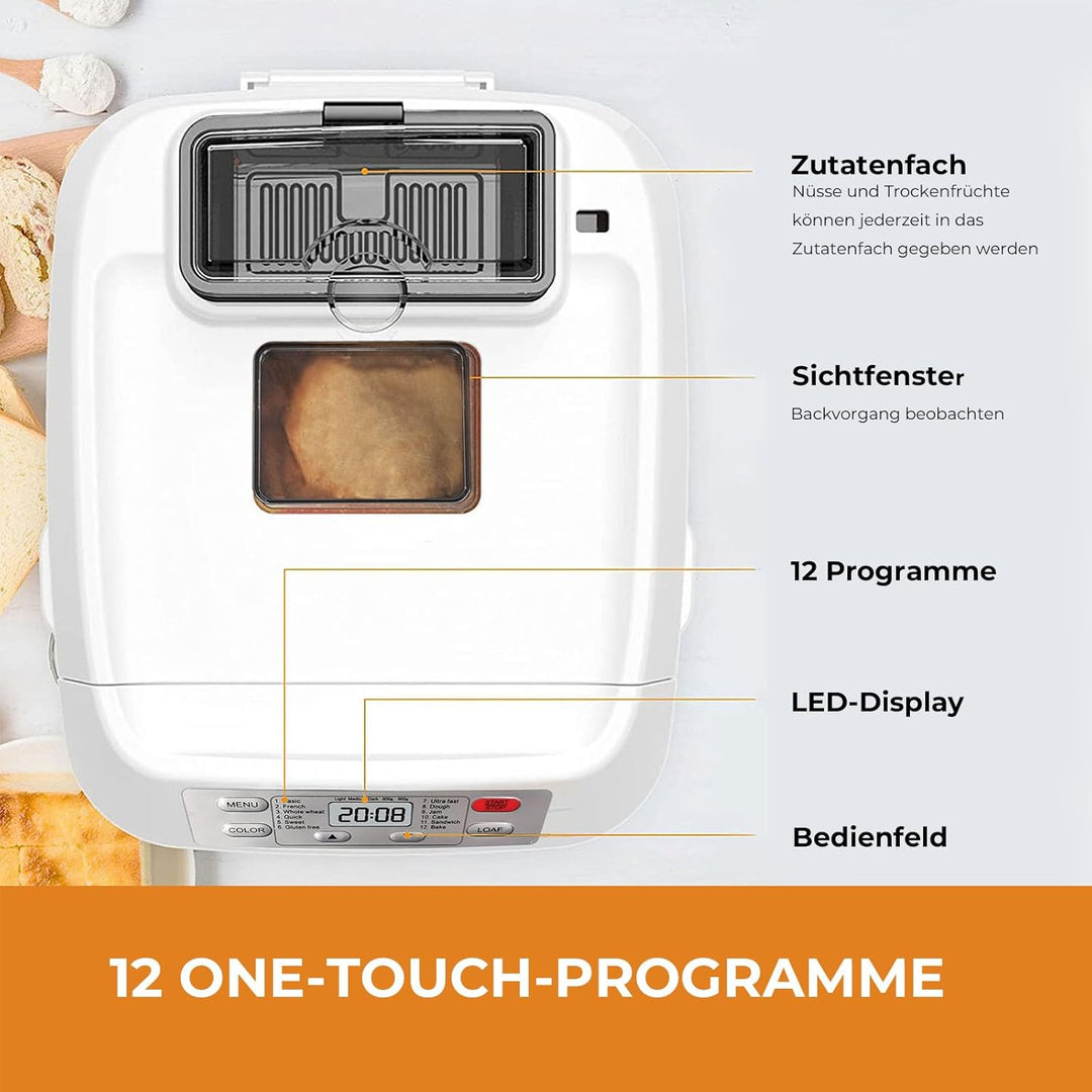 Kitchen in the box Brotbackautomat mit 12-in-1 Programmen, 2 Brotgrössen, 900g, Brotbackmaschine mit