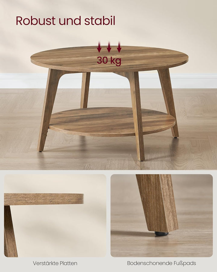 VASAGLE Couchtisch rund, Wohnzimmertisch 2 Ebenen, Kaffeetisch für Wohnzimmer, 80 cm d, 45 cm H, ein