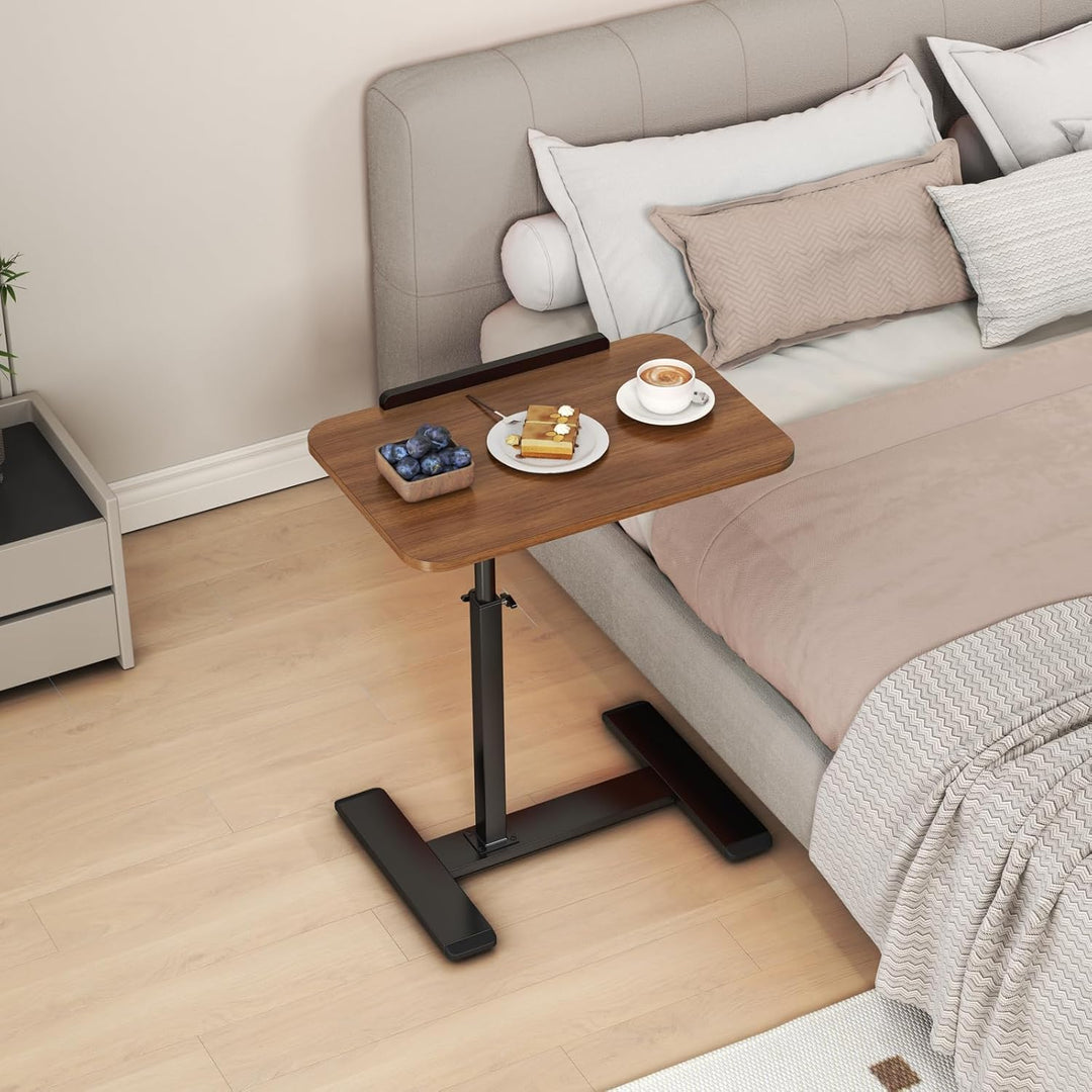 Beistelltisch mit Rollen Höhenverstellbar, 360°Drehbar C Form Couch Beistelltisch, Holz Mobiler Lapt