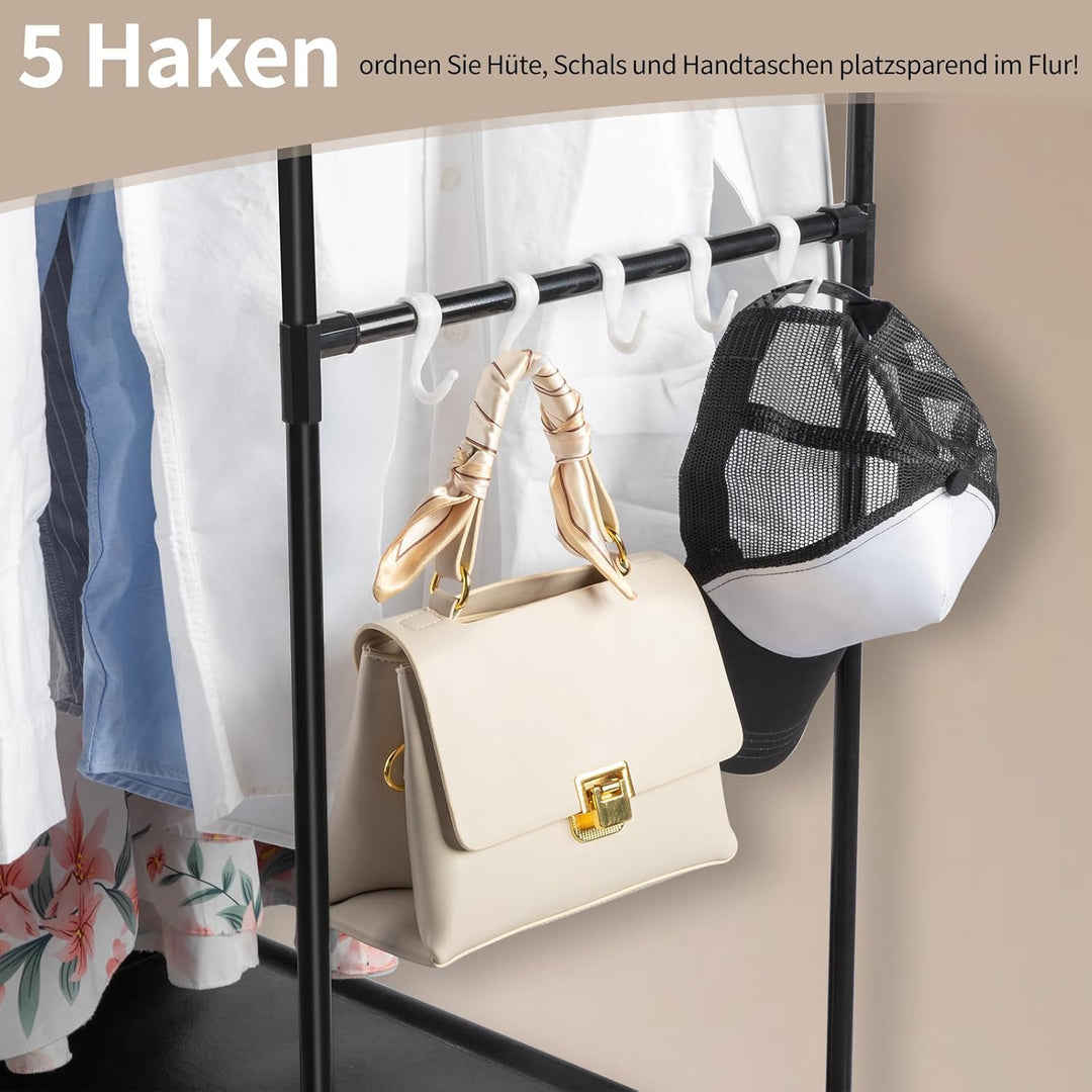 LEADZM Kleiderschrank offen, Kleiderständer freistehende Garderobe mit Kleiderstangen, Stoffablagen,